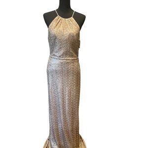 Amsale Gold Sequin Backless Dress